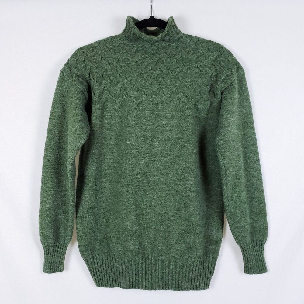 Green Scandi Earthy Indie Sweater Womens S Moss Green Wavy Textured Knit Cozy